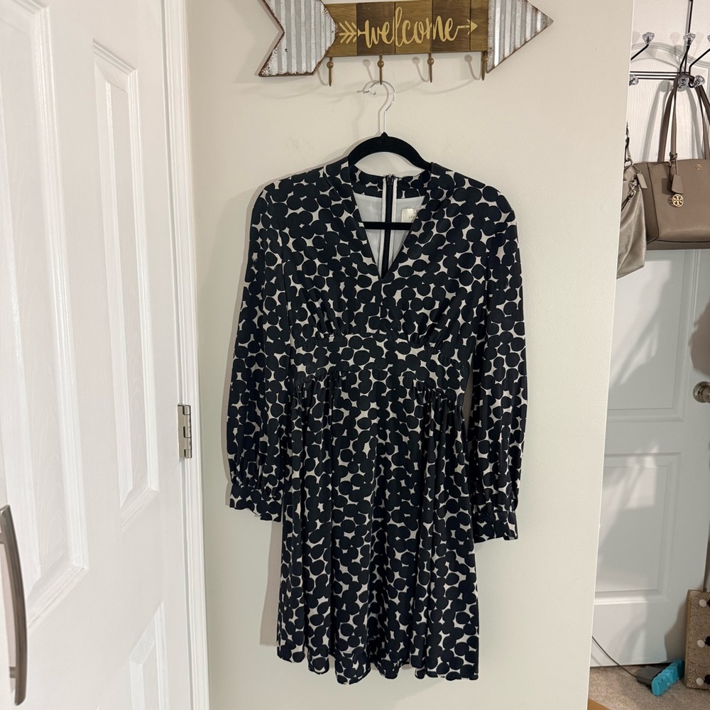 Kate Spade Silk Black and White Printed Long Sleeve Fit-and-Flare Dress Size 2